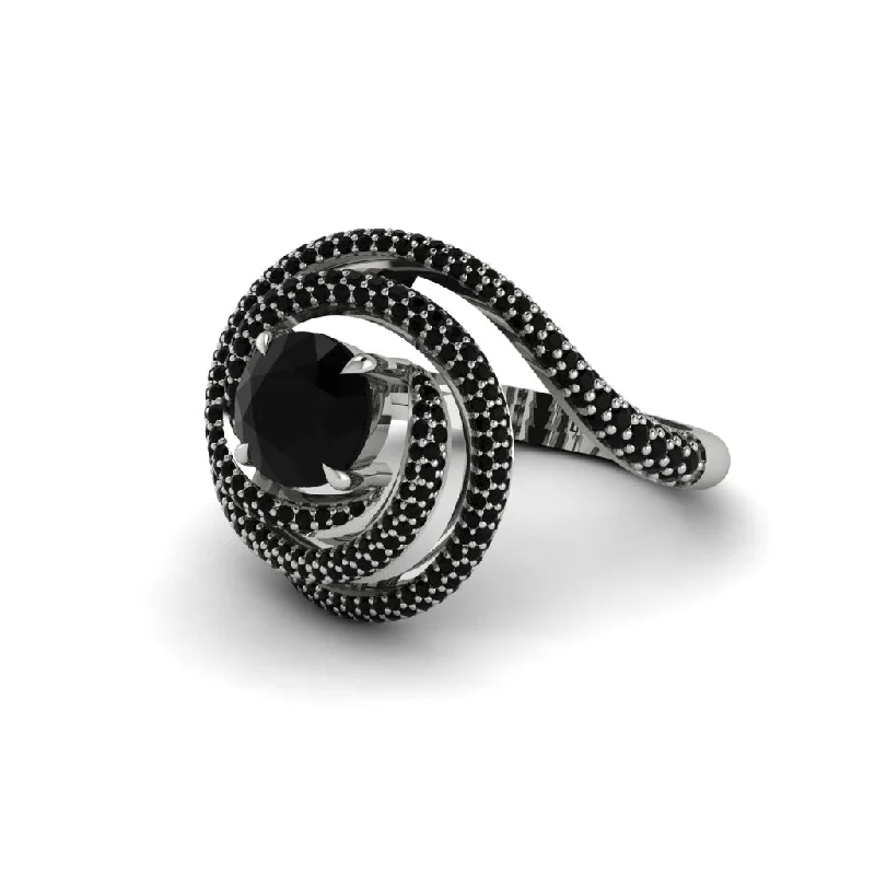 Black Diamond Double Halo Swirling Engagement Ring - Serena No. 39