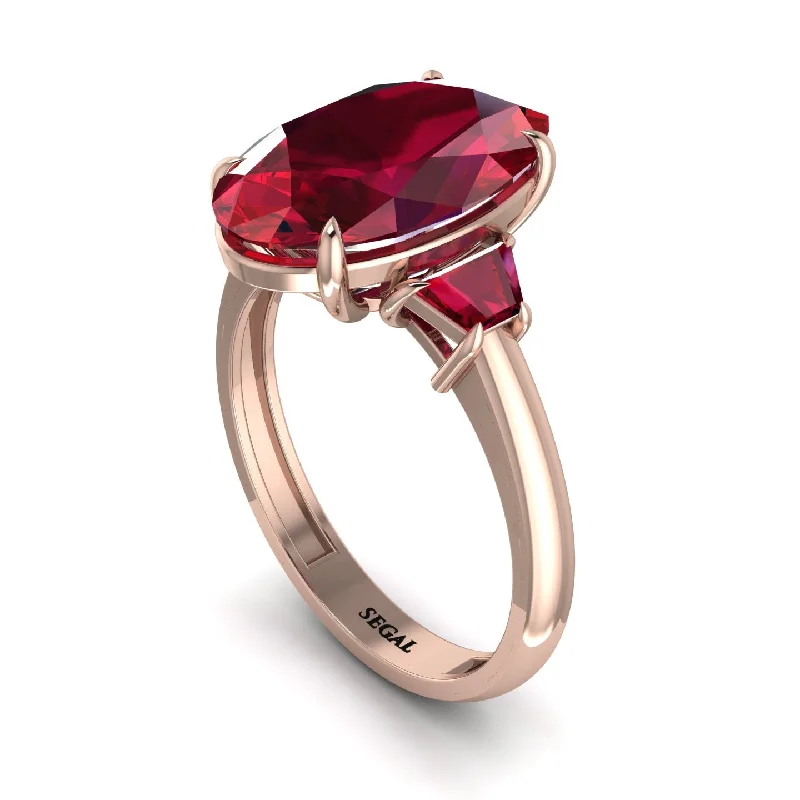 Oval-Cut Ruby Three Stone Engagement Ring - Amari No. 56