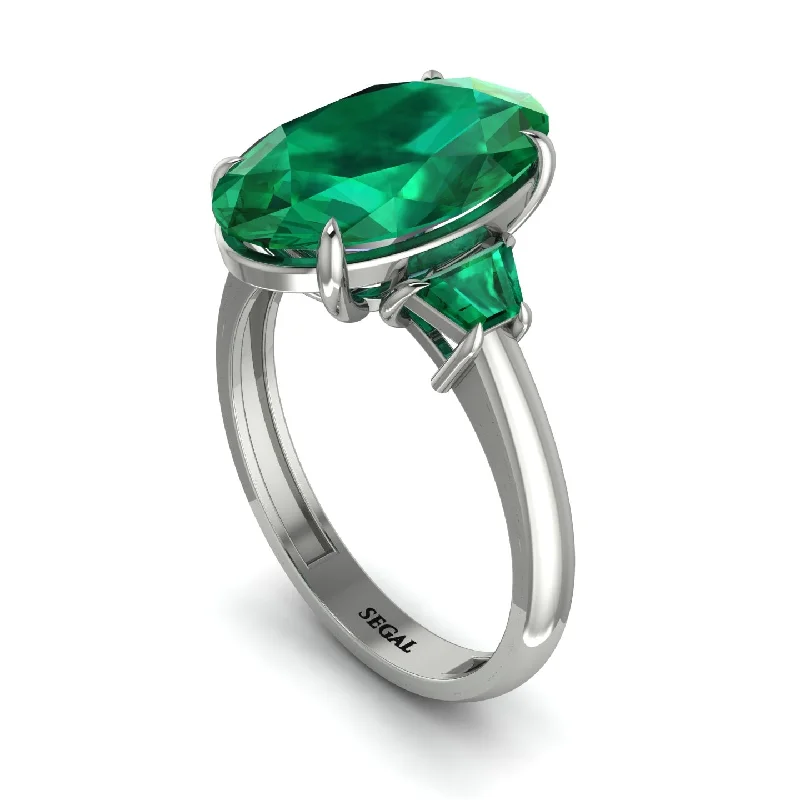 Oval-Cut Emerald Three Stone Engagement Ring - Amari No. 21