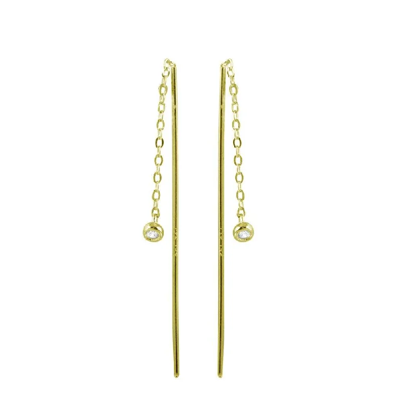 Gold Plated 925 Sterling Silver CZ Chain Dangling Earrings - STE01220GP