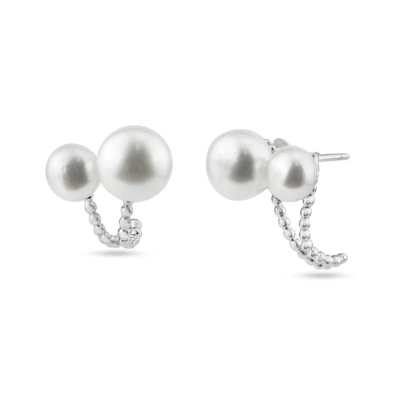 Wholesale Sterling Rhodium Plated 925 Sterling Silver Ear Huggie Pearl Earring - BGE00541