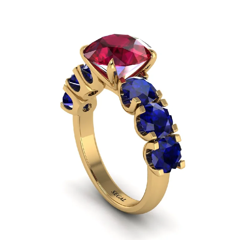 Round Cut Ruby Cathedral Engagement Ring - Tatum No. 70