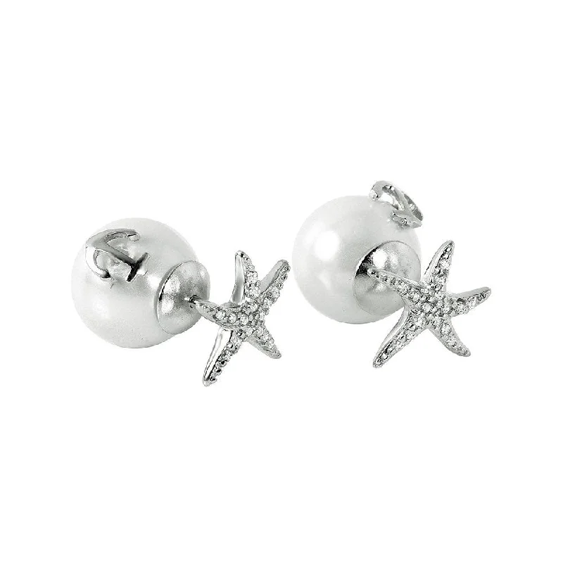 Silver 925 Rhodium Plated Starfish Pearl Stud Earrings - STE00981