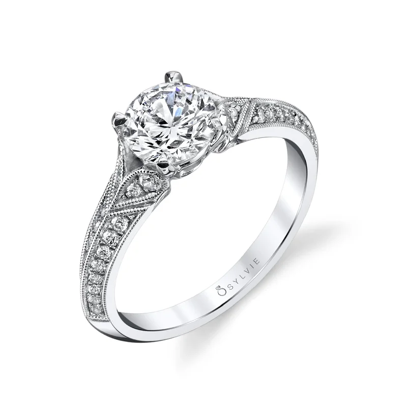 Sylvie Collection 14K White Gold Round Engagement Ring Setting