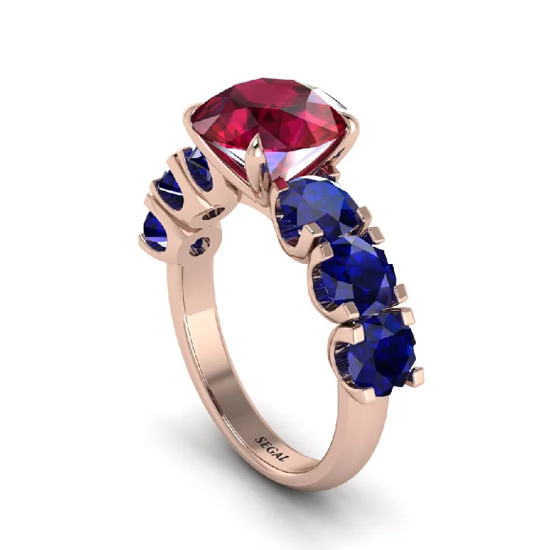 Round Cut Ruby Cathedral Engagement Ring - Tatum No. 71