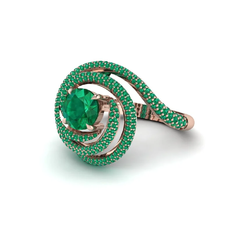 Emerald Double Halo Swirling Engagement Ring - Serena No. 20