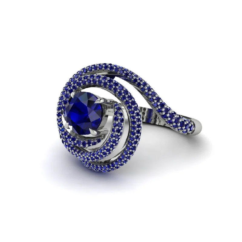 Sapphire Double Halo Swirling Engagement Ring - Serena No. 75