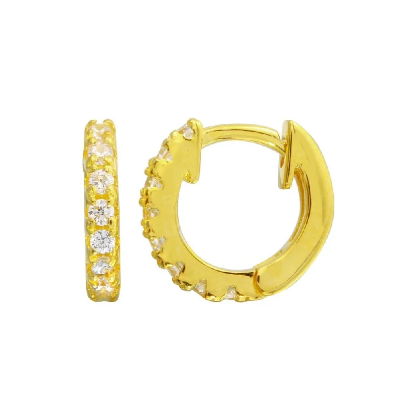 Gold Plated 925 Sterling Silver CZ huggie hoop Earrings 9.3mm - STE01218GP