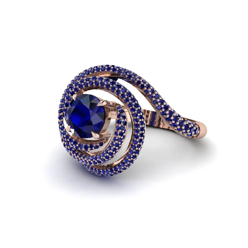 Sapphire Double Halo Swirling Engagement Ring - Serena No. 74