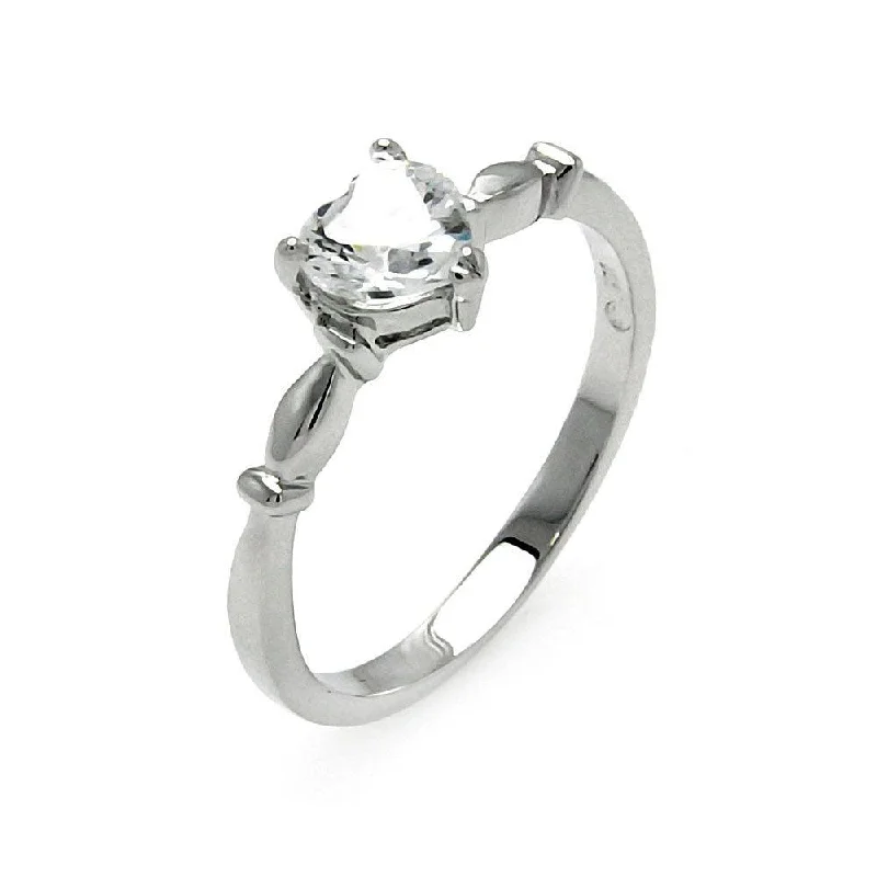 Silver 925 Rhodium Plated Heart Clear CZ Bridal Ring - BGR00521