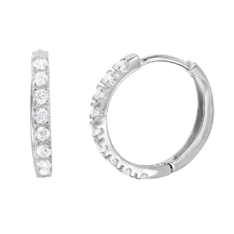 Silver 925 Rhodium Plated Round CZ huggie hoop Earrings - GME00032