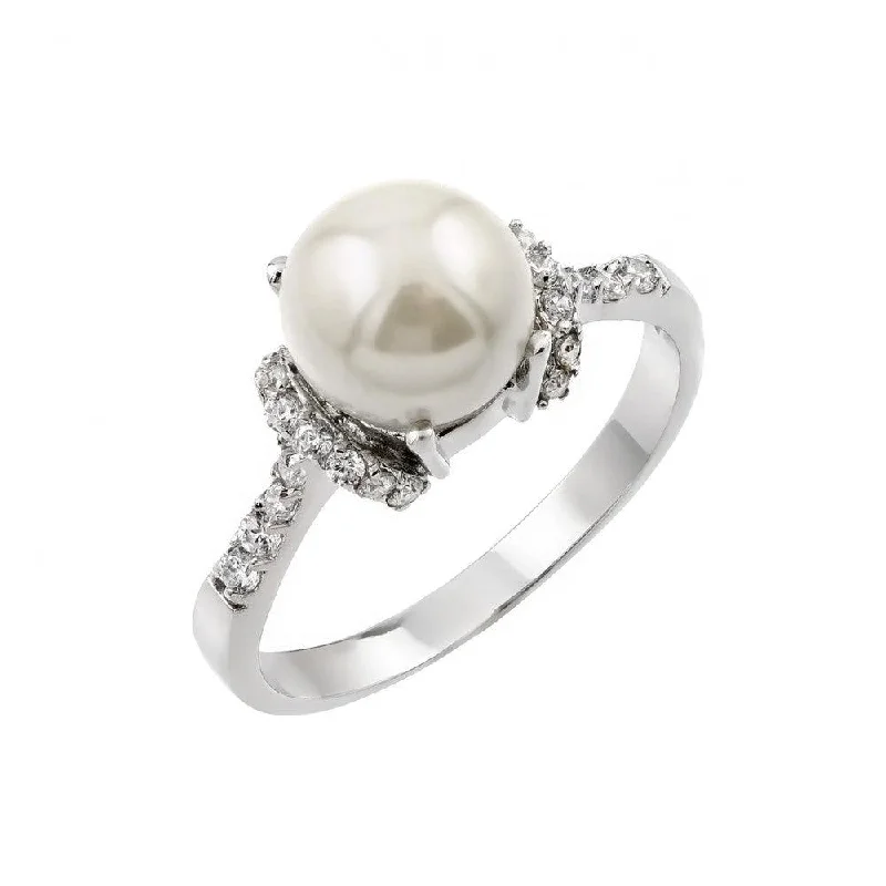 Silver 925 Rhodium Plated Synthetic Pearl Cluster Ring - BGR00904