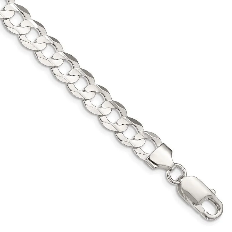 Sterling Silver 8mm Concave Beveled Curb Chain Bracelet