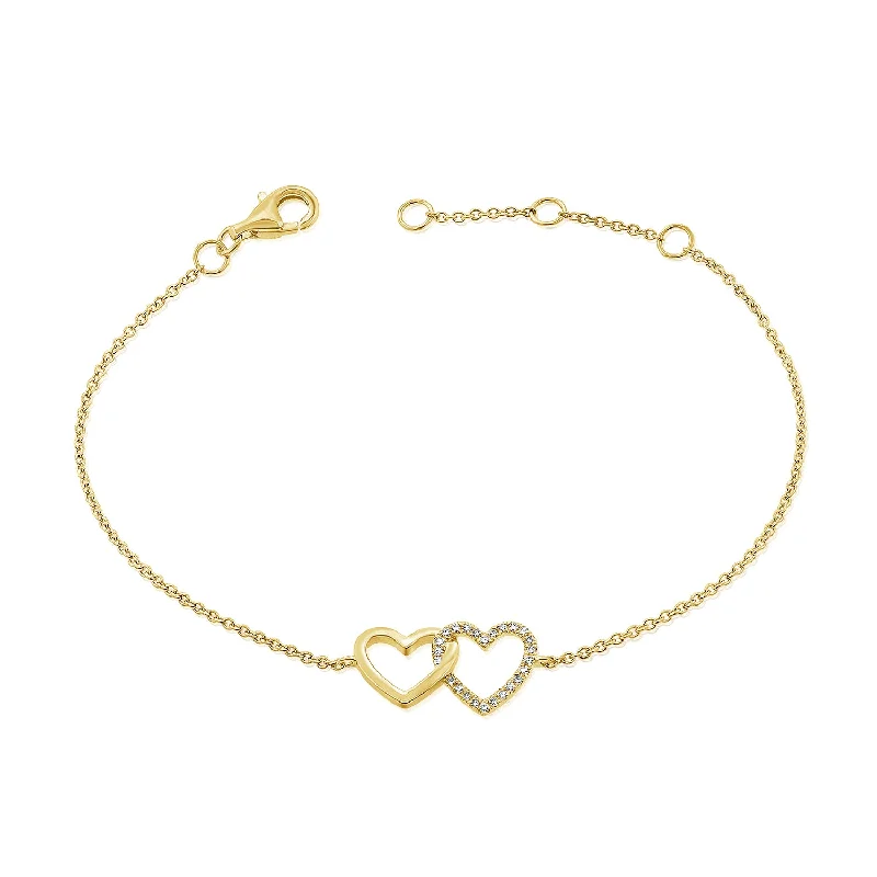 14K Gold Double Heart Bracelet with Diamonds