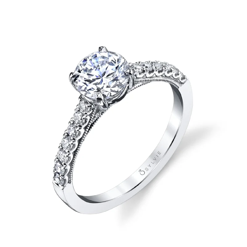 Sylvie Collection 14K White Gold Round Engagement Ring Setting