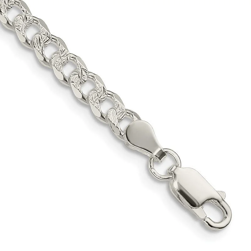 Sterling Silver 4.5mm Pav‚ Curb Chain Bracelet