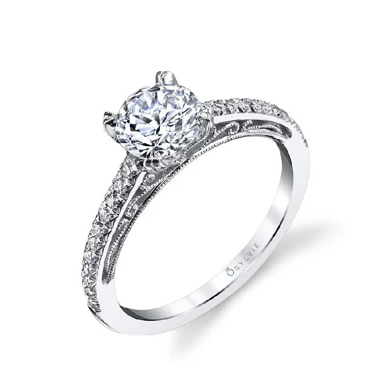 Sylvie Collection 14K White Gold Round Engagement Ring Setting