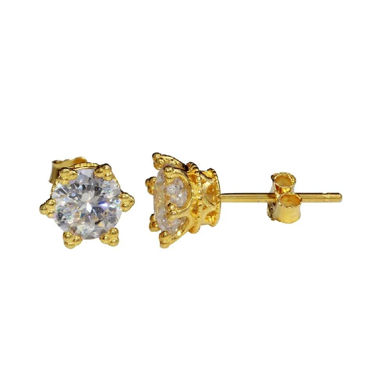 Gold Plated 925 Sterling Silver CZ Star Stud Earrings - STE01148GP