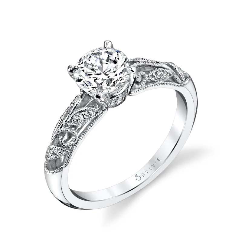 Sylvie Collection 14K White Gold Round Engagement Ring Setting