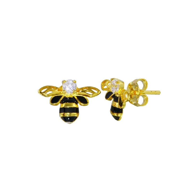 Gold Plated 925 Sterling Silver CZ Bee Earring - BGE00712