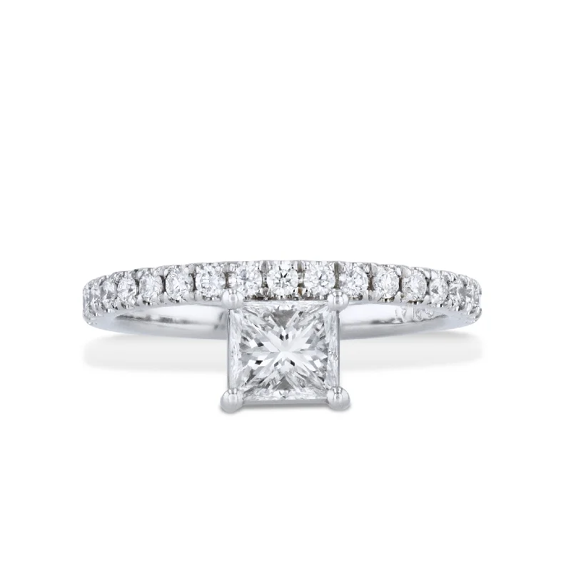 Diamond with Pave Band Platinum Engagement Ring