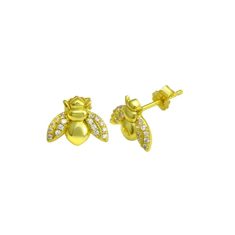 Gold Plated 925 Sterling Silver Bee CZ Stud Earring - STE01281