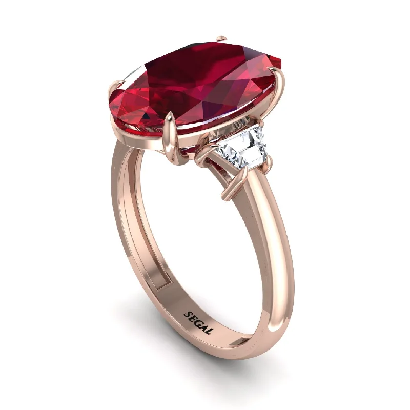 Oval-Cut Ruby Three Stone Engagement Ring - Amari No. 11