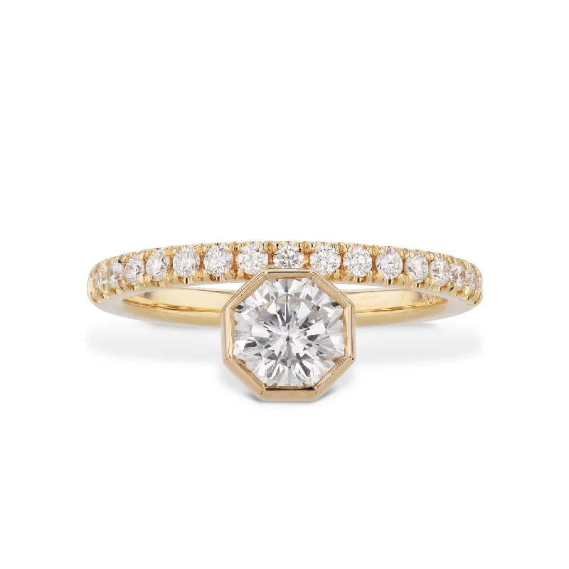 Octagonal Bezel Set Diamond Engagement Ring