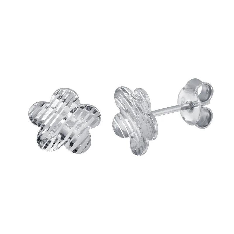 Rhodium Plated 925 Sterling Silver DC Flower Stud Earrings - ECE00060RH