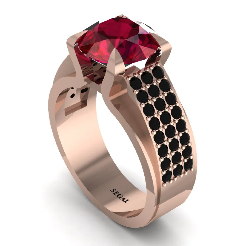 Round Cut Ruby 14K Gold Pave Engagement Ring - Saylor No. 41