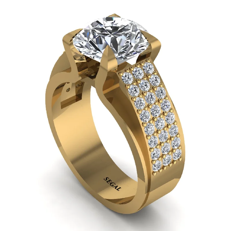 Round Cut Diamond 14K Gold Pave Engagement Ring - Saylor No. 1