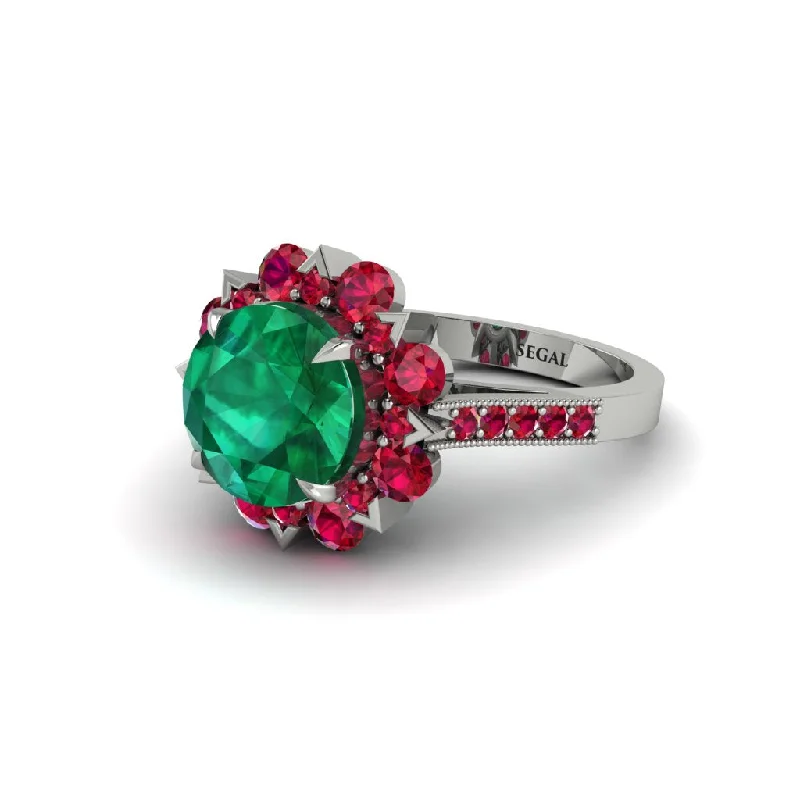 Emerald Halo Sunburst Engagement Ring - Winter No. 51