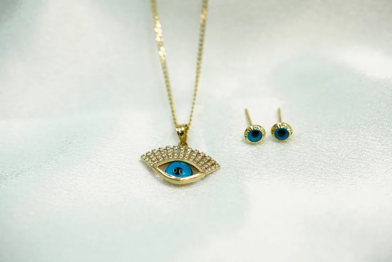 14k Crystal Eyes Necklace and FREE Earring