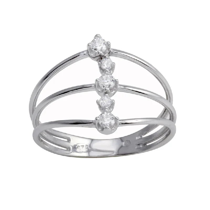 Rhodium Plated 925 Sterling Silver Line CZ Ring - BGR01277