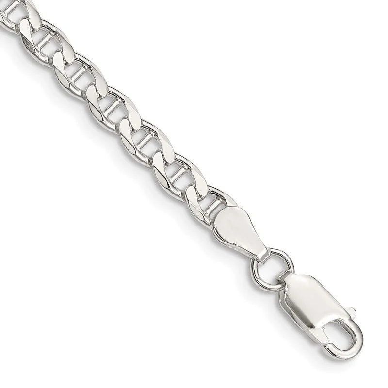 Sterling Silver 4.15mm Flat Cuban Anchor Chain Bracelet