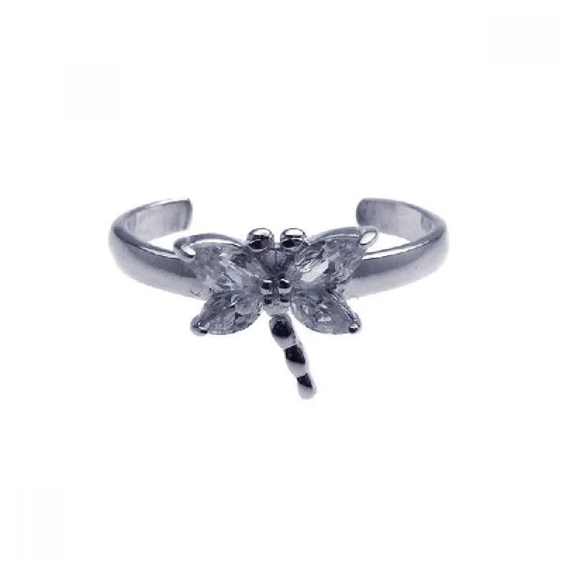 Silver 925 Rhodium Plated Clear CZ Dragonfly Toe Ring - CZTR3