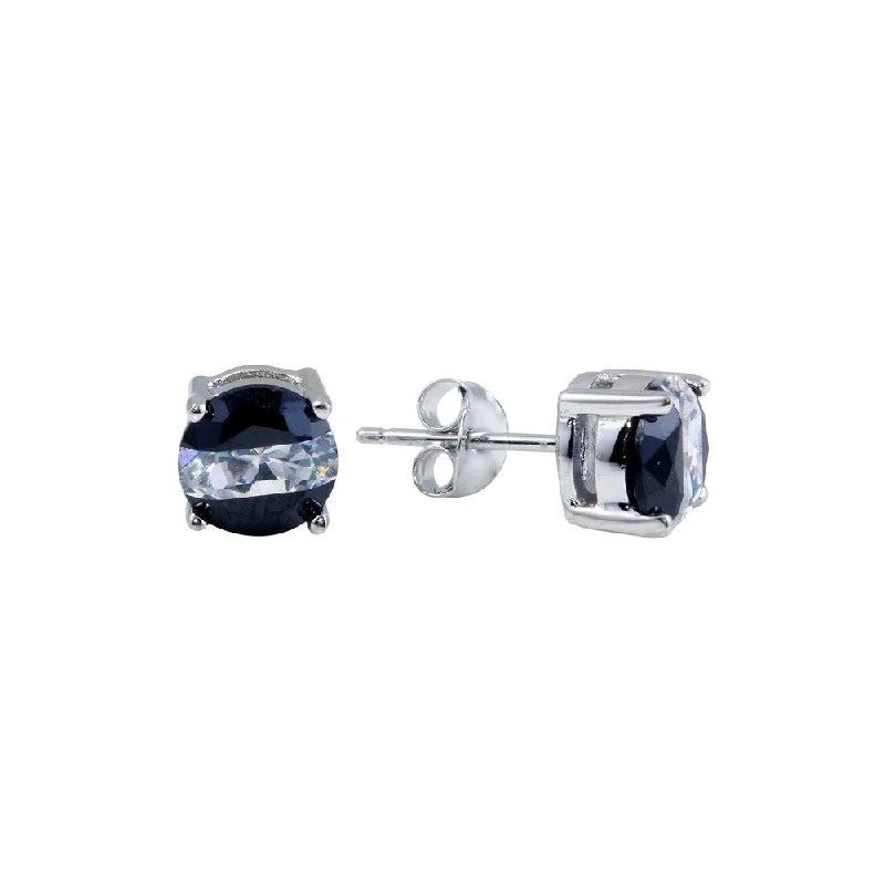 Rhodium Plated 925 Sterling Two-Tone 925 Sterling Silver CZ Stud Earrings - BGE00620