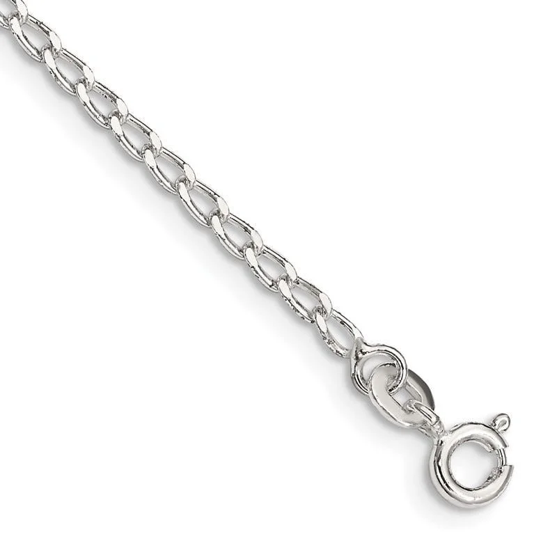 Sterling Silver 2mm Open Elongated Link Chain Bracelet