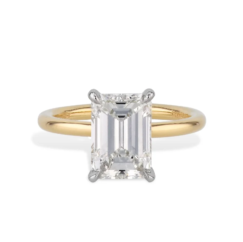 Emerald Cut Diamond Platinum Yellow Gold Engagement Ring