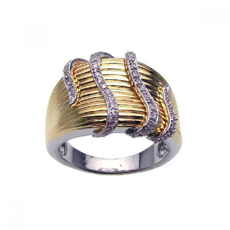 Clearance-Silver 925 Rhodium and Gold Plated Clear CZ Tendril Wrap Ring - BGR00192