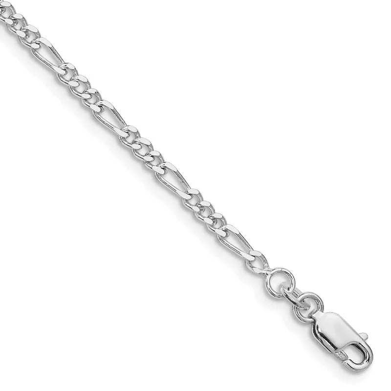 Sterling Silver Rhodium-plated 2.5mm Figaro Chain Bracelet