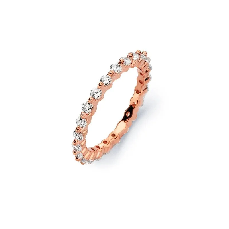 Silver 925 Rose Gold Plated Clear CZ Stackable Eternity Ring - BGR00727