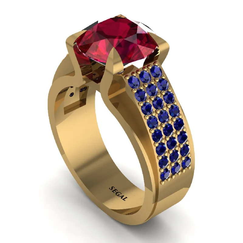 Round Cut Ruby 14K Gold Pave Engagement Ring - Saylor No. 70