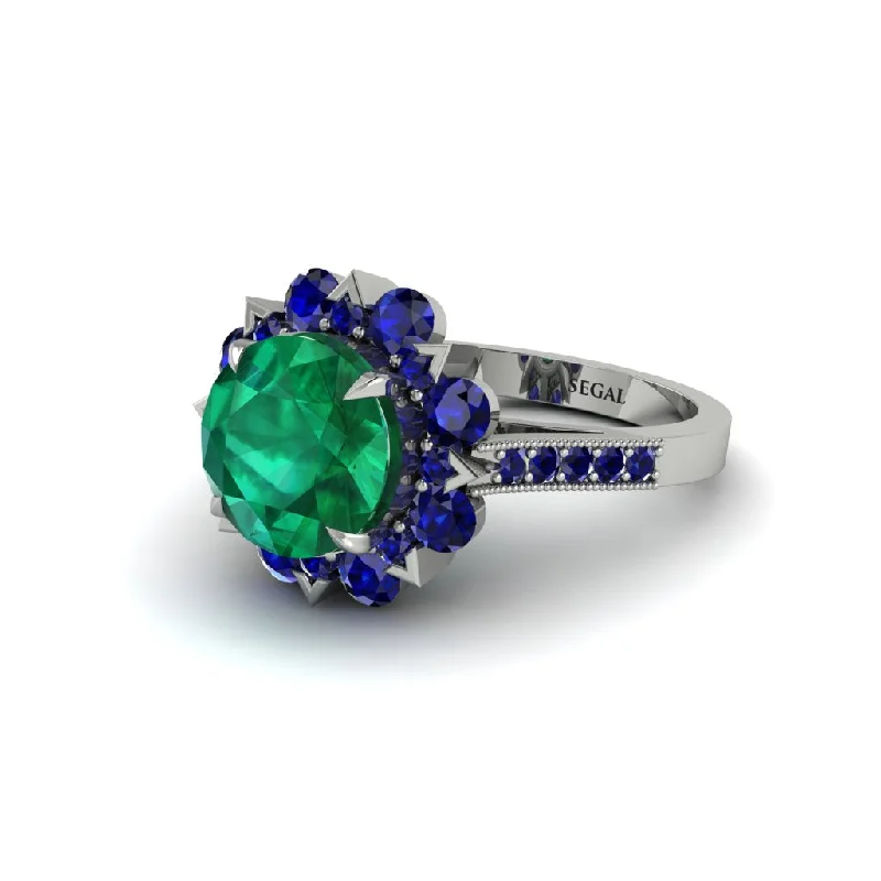 Emerald Halo Sunburst Engagement Ring - Winter No. 66