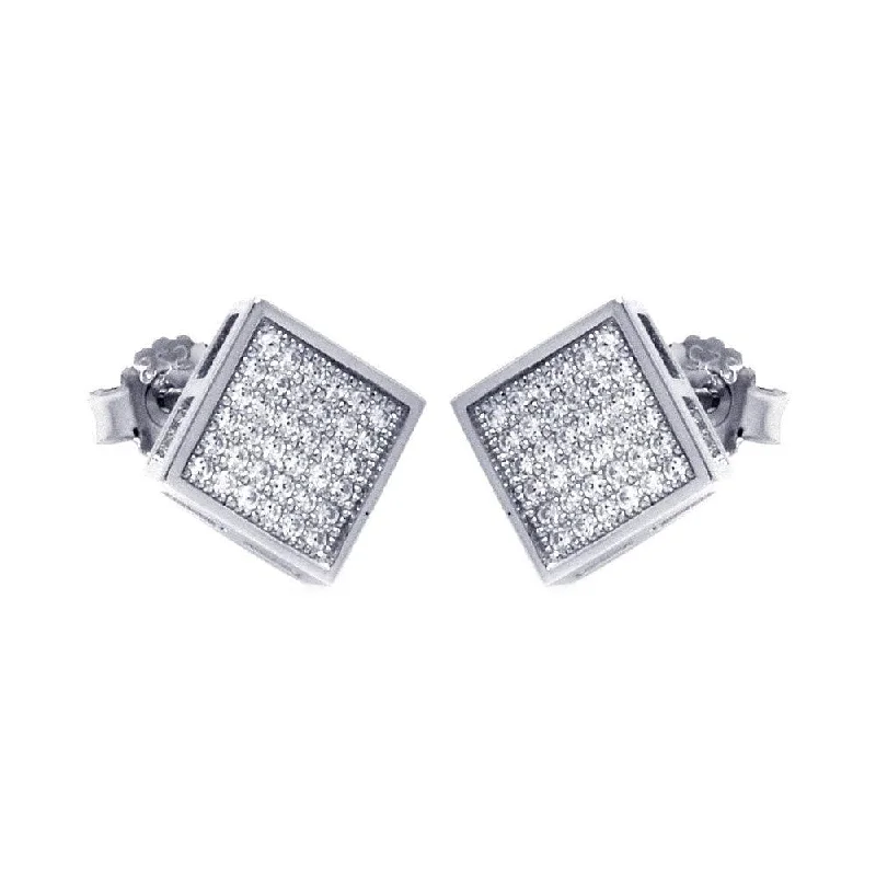 Silver 925 Rhodium Plated Micro Pave Clear Square CZ Stud Earrings - ACE00041