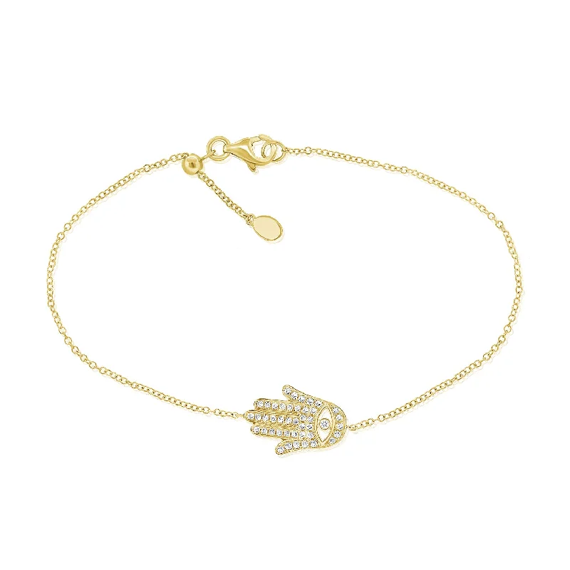 Elegant 14K Gold Diamond Hamsa Bracelet