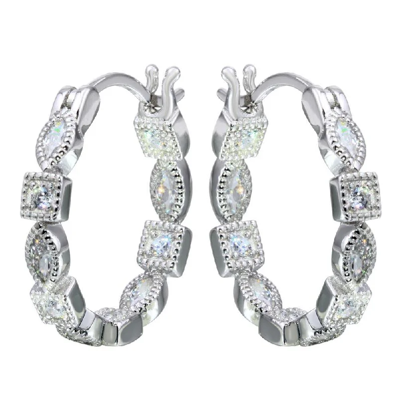 Rhodium Plated 925 Sterling Silver Inner and Outer Clear CZ Hoop Earrings - STE01122CLR