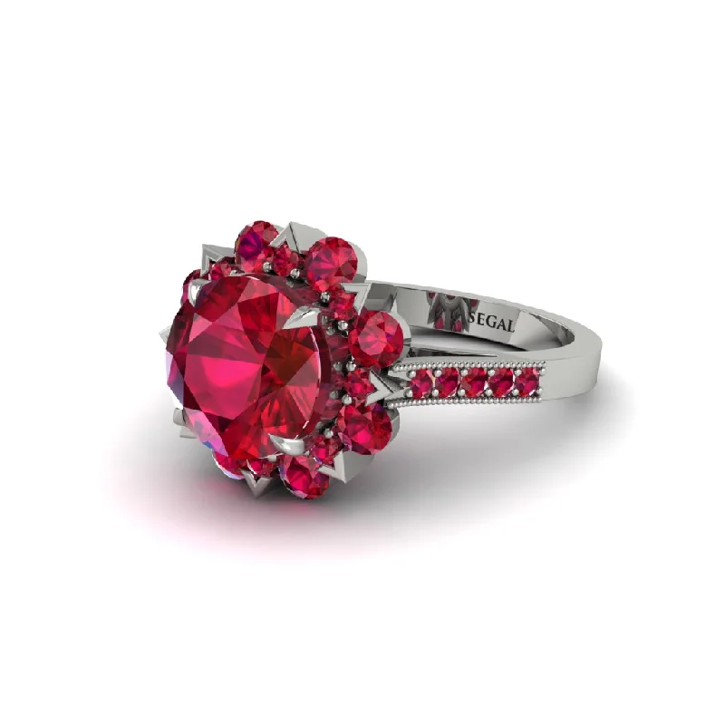 Ruby Halo Sunburst Engagement Ring - Winter No. 57