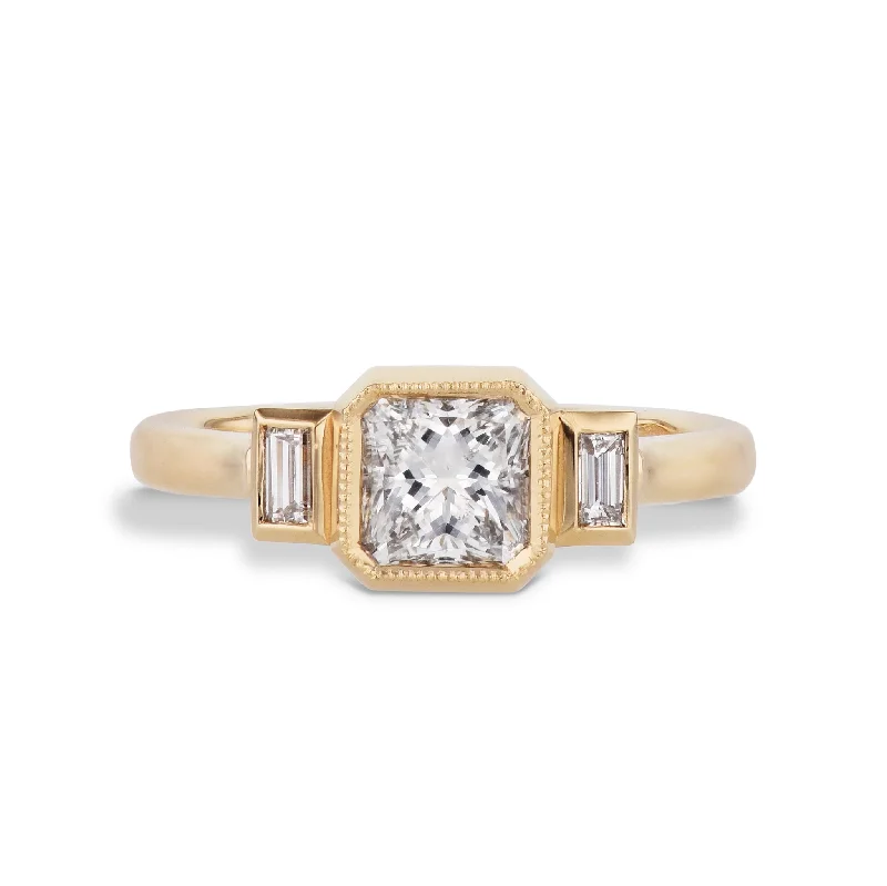 Diamond and Bezel Set Baguette Yellow Gold Engagement Ring