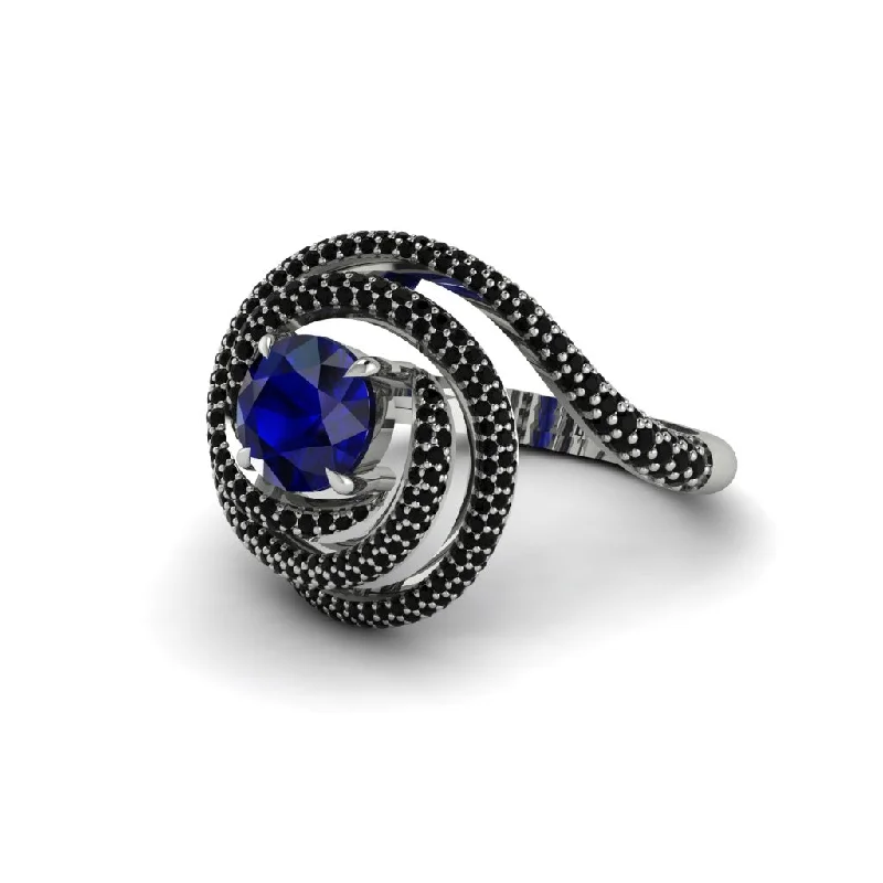 Sapphire Double Halo Swirling Engagement Ring - Serena No. 45